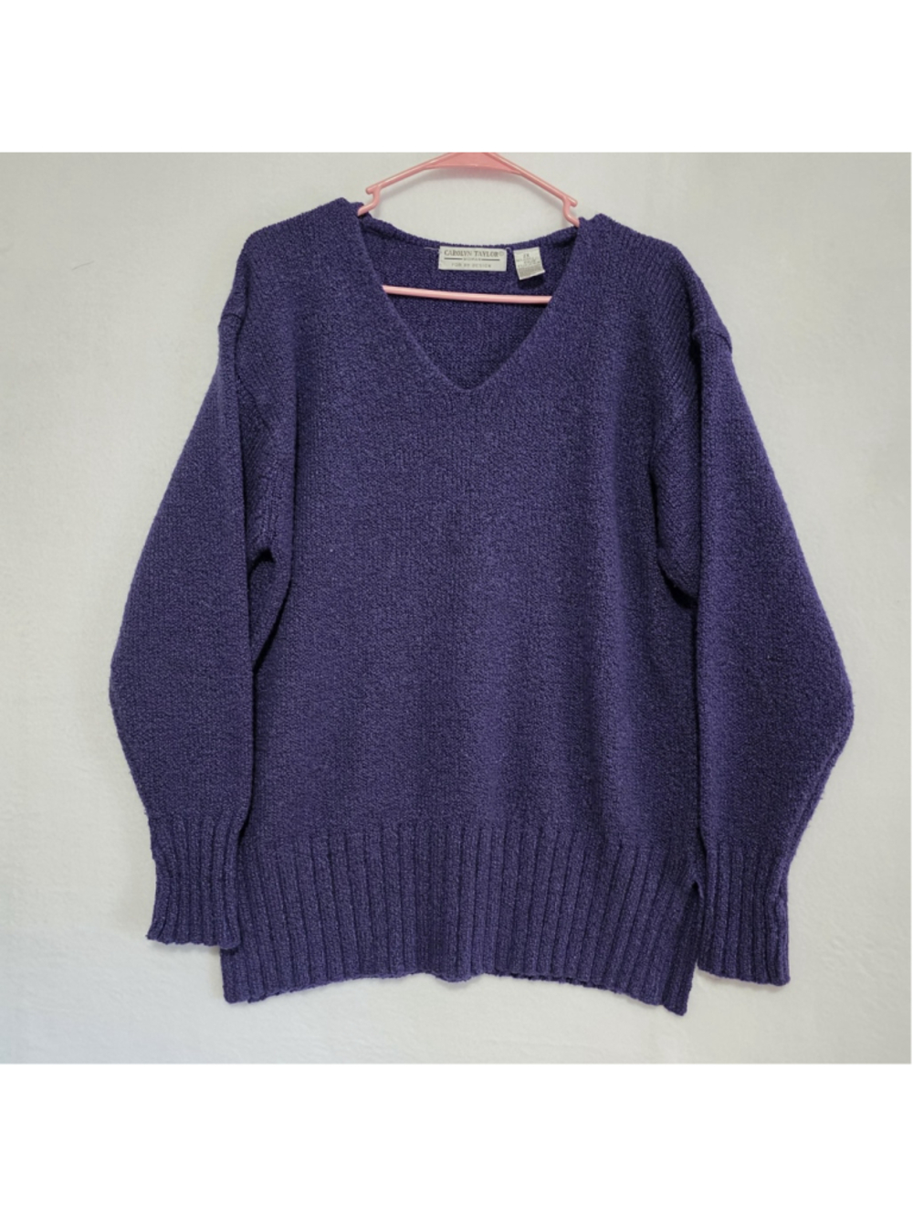 Carolyn Taylor Purple V Neck Sweater Womens 2XL 90s Vtg Grandmacore